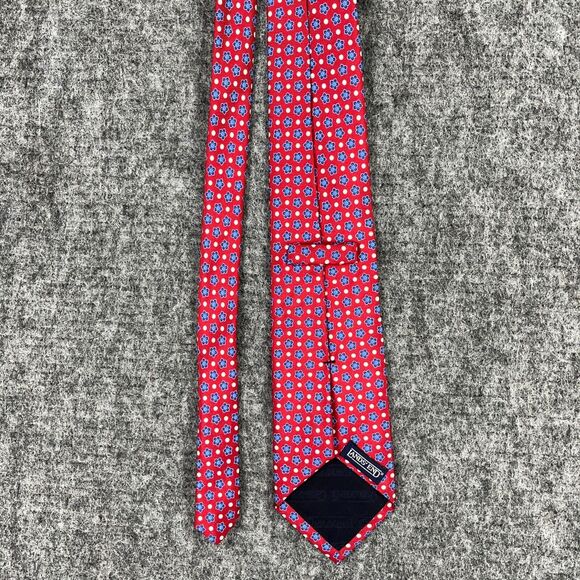 Lands End Tie Mens 60" Long 3.5"‎ Wide Hand Sewn Silk USA Designer Red Flowers - Picture 2 of 8
